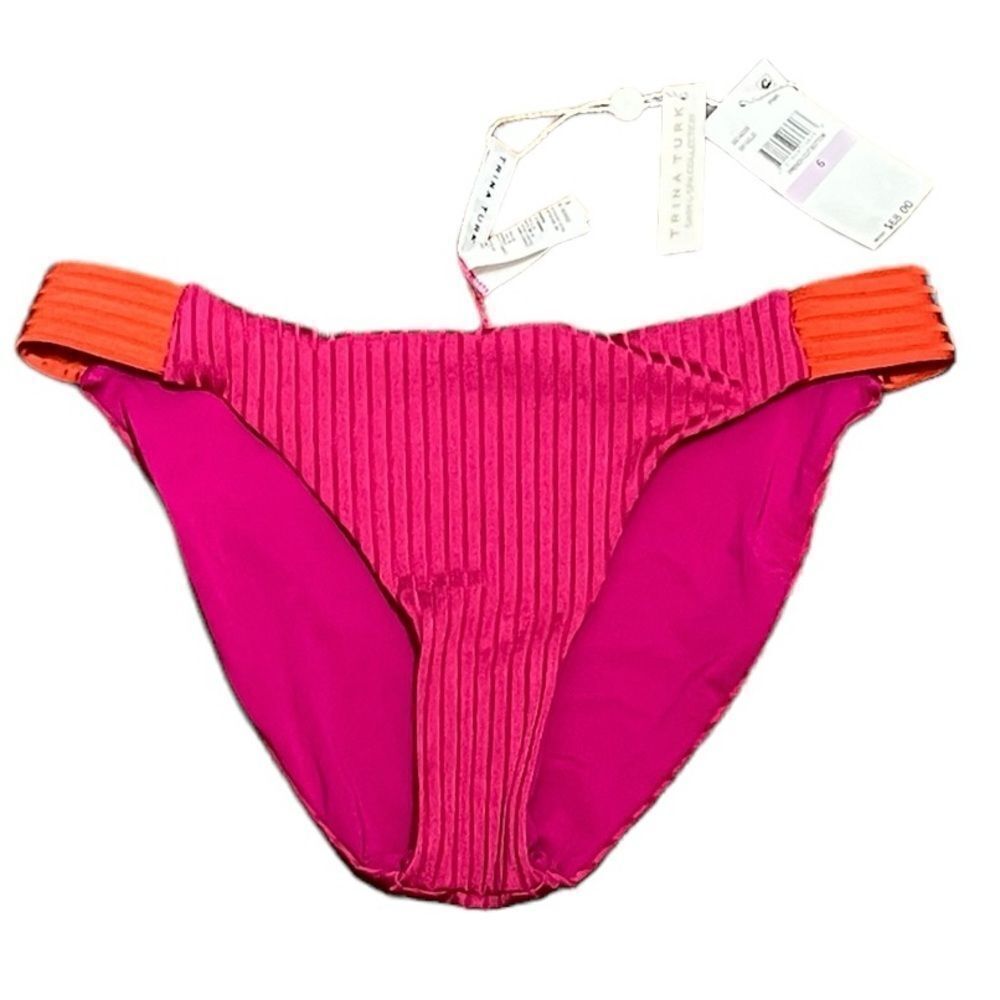 NWT Trina Turk Women’s Pink And Orange‎ French Cut Bikini Swim Bottoms, Size 6